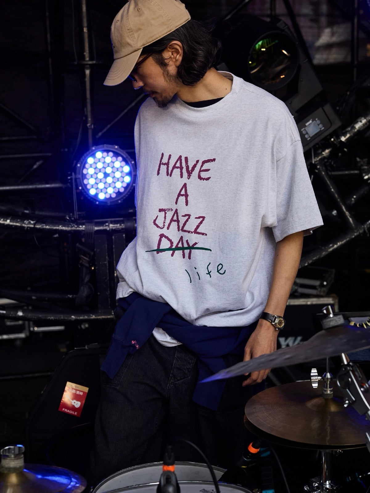 USAGE JZ Festival Graphic Cotton T Shirt in Heather Gray - On Male Model