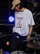 USAGE JZ Festival Graphic Cotton T Shirt in Heather Gray - On Male Model