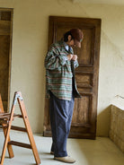 USAGE Detachable Hood Cotton Plaid Shirt in Green - On Male Model