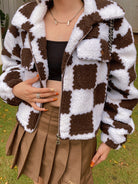 BEERBRO Checkerboard Cropped Jacket in White - On Female Model