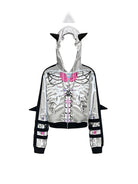 CFIERCE Bow Skull Horned Zip Hoodie in Gray