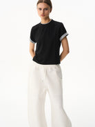 BLINDNOPLAN Embroidered Mock Two Piece T Shirt in Black - On Female Model