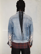 UNKNOWNWORLD Heavy Distressed Denim Jacket in Blue - On Model