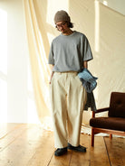 USAGE Heavyweight Herringbone Cargo Pants in White - On Male Model