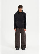 MASONPRINCE Fireworks Cotton Zip Up Hoodie in Black - On Male Model