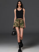 SMFK Cotton Blend Cargo Shorts in Olive - On Female Model