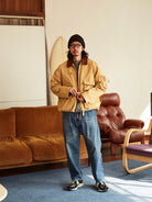 USAGE Corduroy Collar Cotton Fishing Jacket in Beige - On Male Model