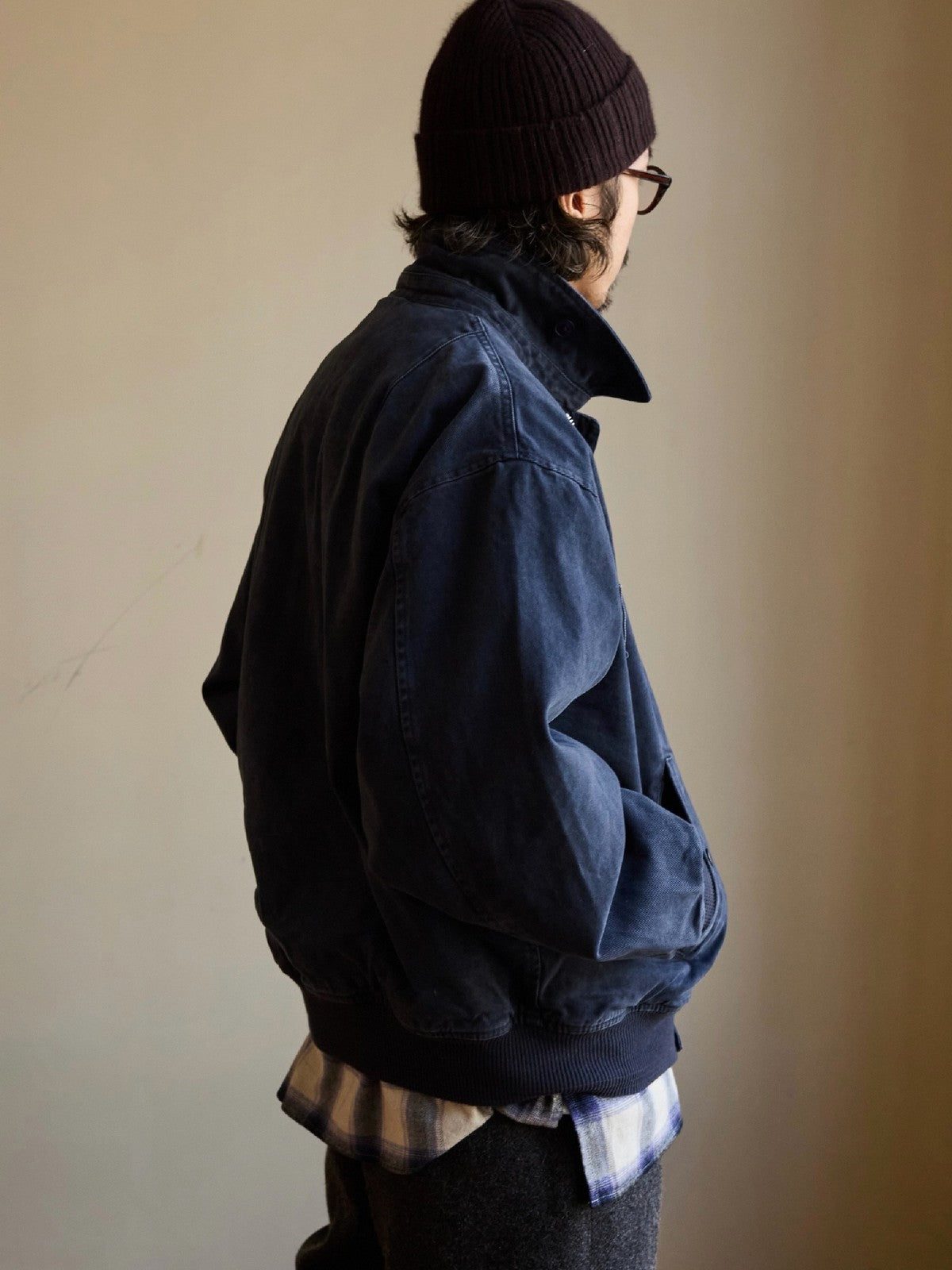 USAGE Washed Cotton Lyocell B 15 Bomber in Navy - On Male Model