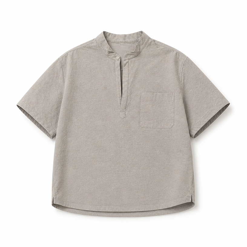 Mingstreet ASC launch still-life | SIMPLE PROJECT | Nylon Half Placket Short Sleeve Shirt | Gray | crumple_regen_confirmed_2026-06-25