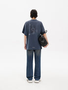 MASONPRINCE BESTMAN Puppy Graphic Cotton T Shirt in Navy Blue - On Model