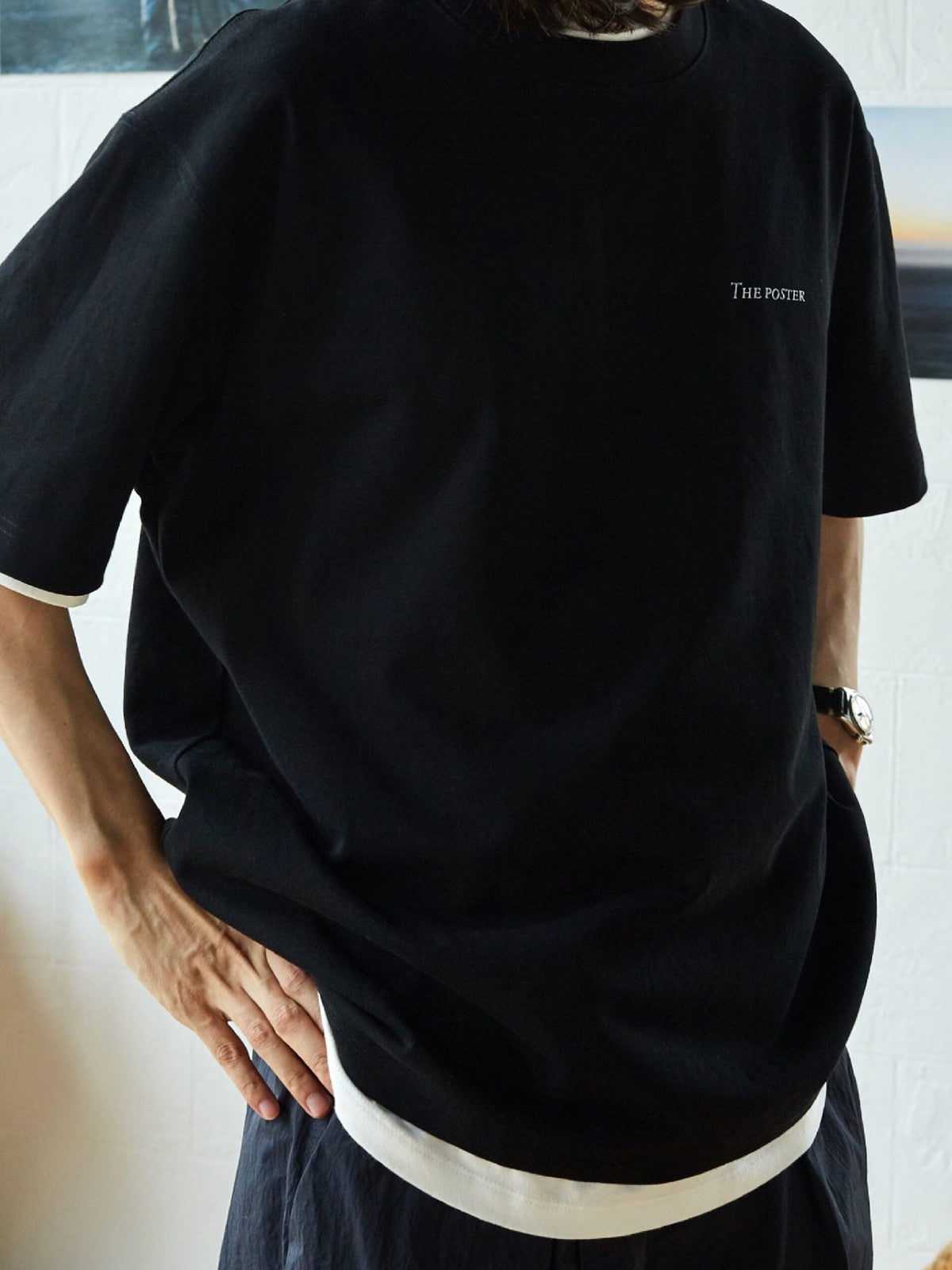 USAGE Vintage Photo Print Cotton T Shirt in Black - On Model