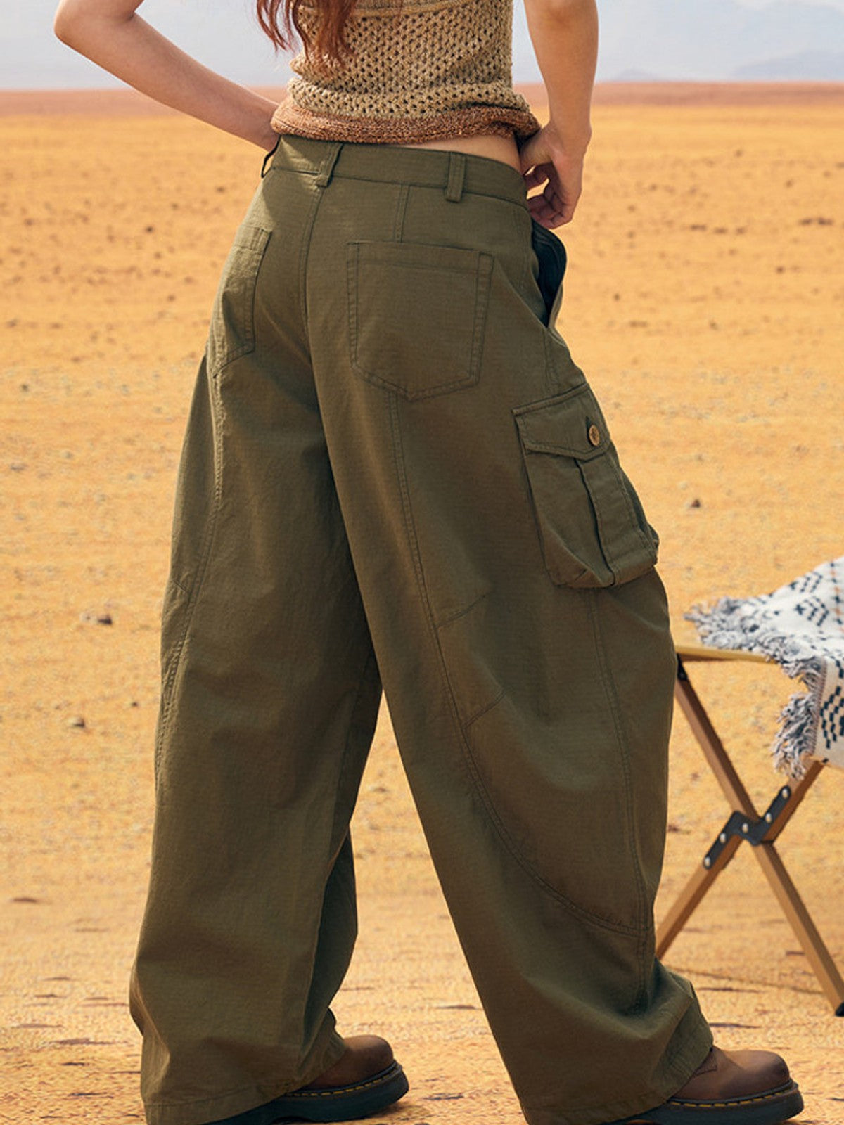 BEERBRO Washed Cotton Safari Cargo Pants in Olive - On Female Model