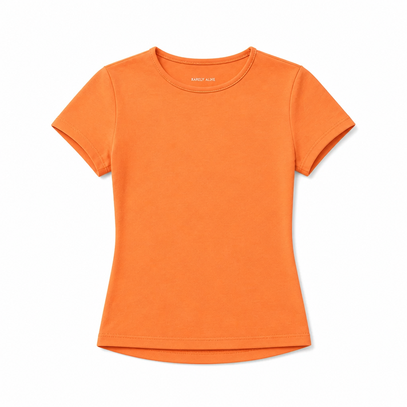 Mingstreet ASC launch still-life | RARELY ALIKE | Hourglass Cotton Crew Neck T Shirt | Orange | crumple_regen_confirmed_2026-06-25
