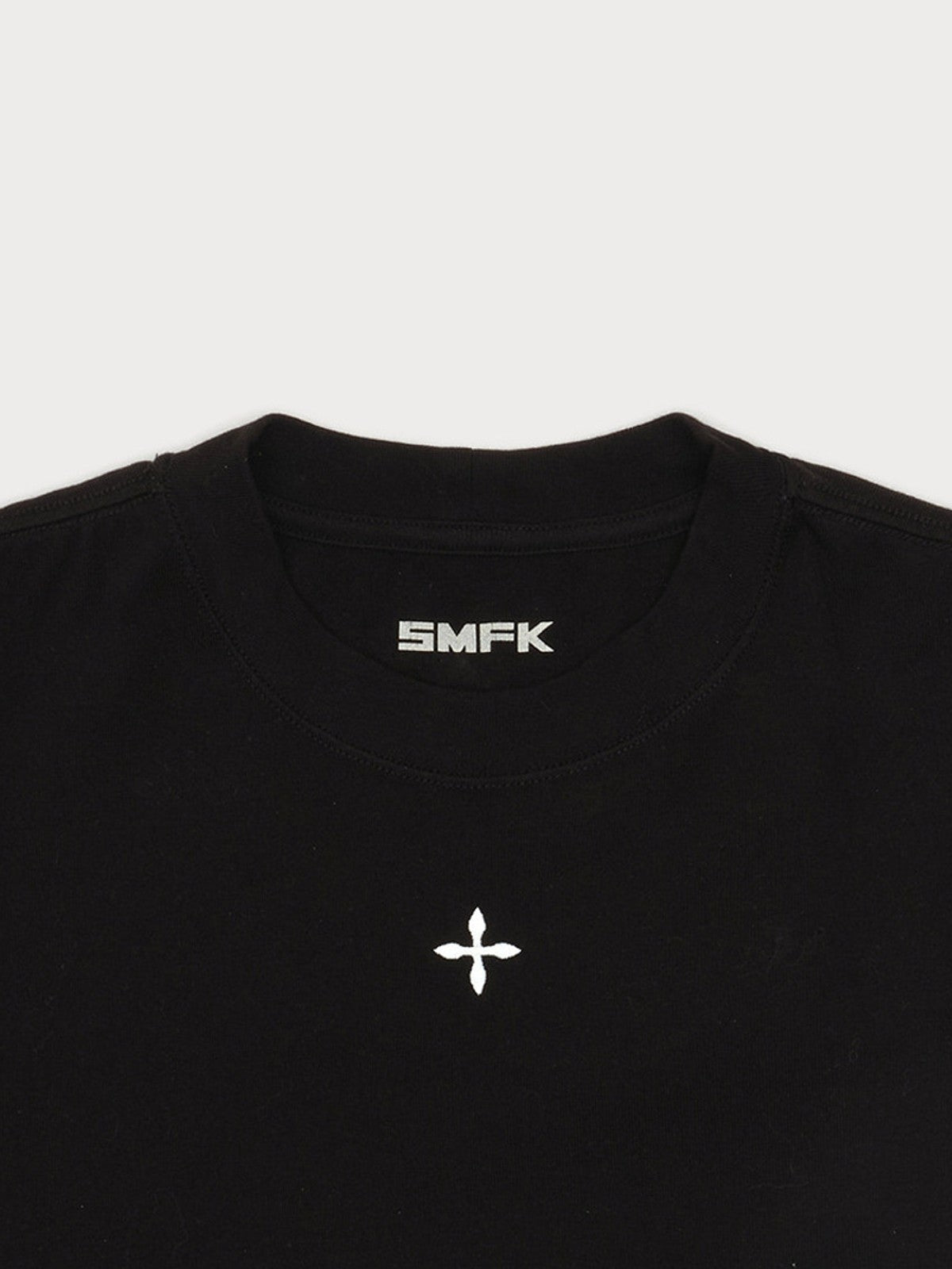 SMFK Embroidered Cross Crewneck Tee in Black - Detail
