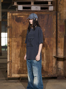 BLINDNOPLAN Distressed Washed Graphic Cotton T Shirt in Gray - On Female Model