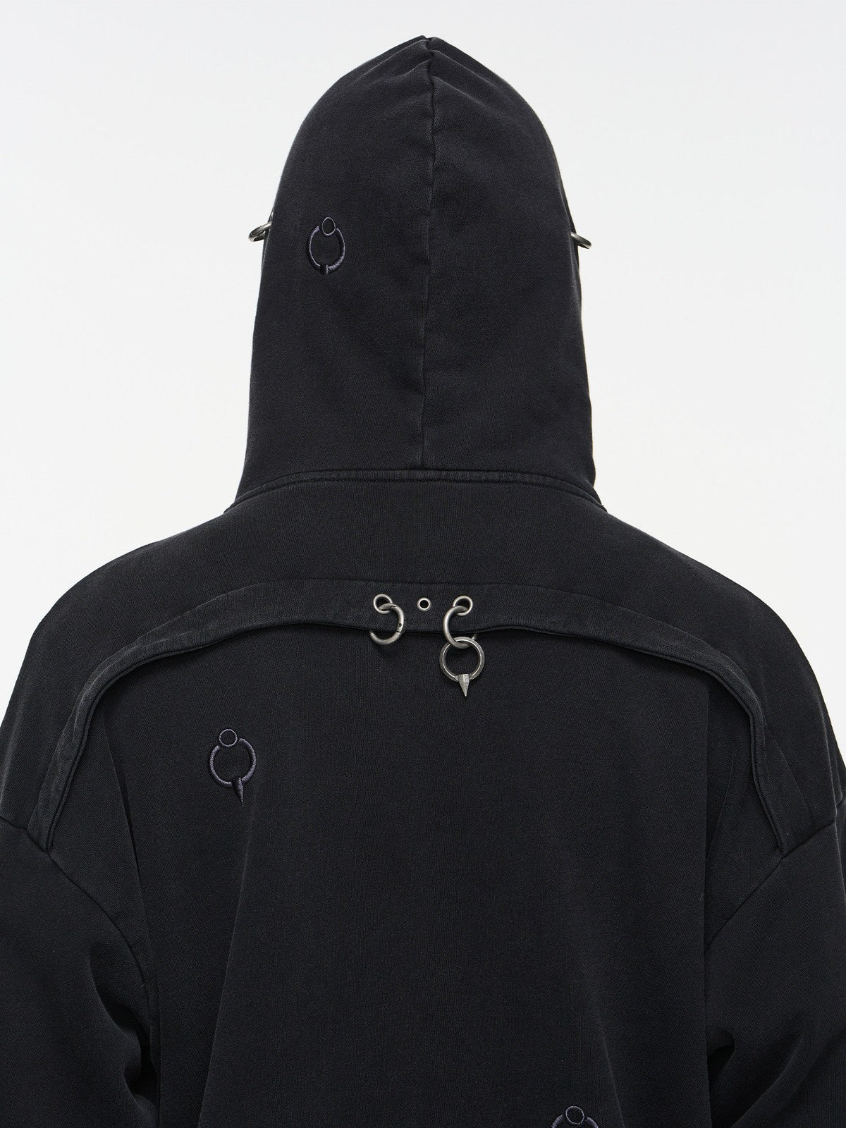 BLINDNOPLAN Washed Distressed Graphic Zip Hoodie in Black - On Model