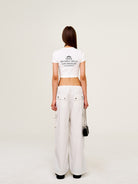 SMFK Wide Leg Parachute Cargo Pants in Gray - On Female Model