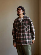 USAGE Brushed Plaid Western Shirt in Olive - On Male Model