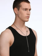 BLACKHEAD Star Pendant Pearl Layered Necklace in Gray - On Male Model