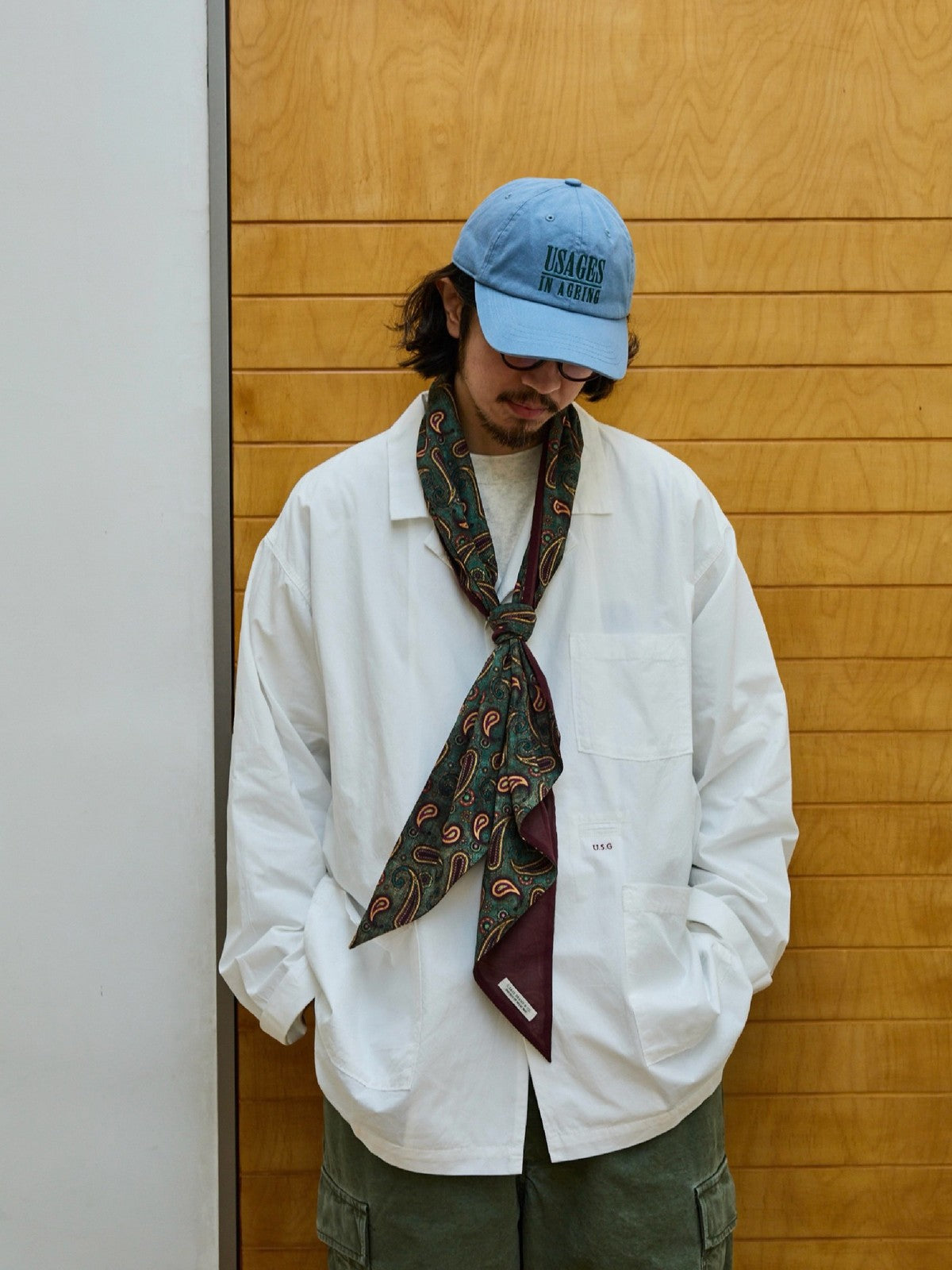 USAGE Cotton Workwear Shirt Jacket in White - On Male Model