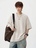 MASONPRINCE Suede Short Sleeve T Shirt in White - On Male Model