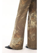 BEERBRO Lyocell Paisley Micro Flare Pants in Olive - On Model