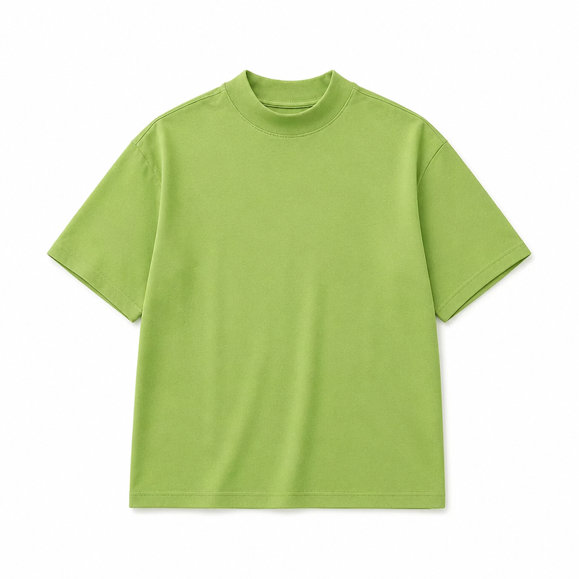 Mingstreet ASC launch still-life | SIMPLE PROJECT | Wool Blend Mock Neck T Shirt | Green | crumple_regen_confirmed_2026-06-25