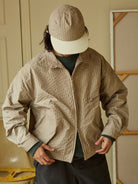 USAGE Jacquard Check Harrington Jacket in Beige - On Male Model