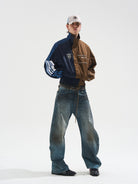 BLINDNOPLAN Colorblock Cropped Track Jacket in 多色拼接 - On Male Model