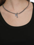 BLACKHEAD Blue Rhinestone Bone Necklace in Silver - On Female Model