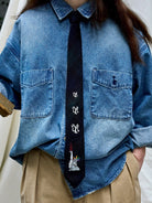 USAGE Washed Distressed Denim Shirt in Denim - On Female Model