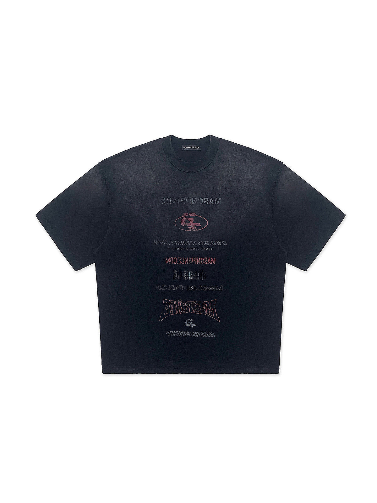 MASONPRINCE Distressed Typographic Cotton T Shirt in Black