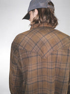 UNKNOWNWORLD Distressed Raw Hem Plaid Shirt in Brown - On Model