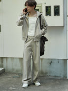 Retro 21 Brushed Curved Leg Pants in Beige - On Male Model