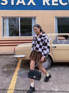 BEERBRO Checkerboard Cropped Jacket in White - On Female Model