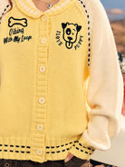BEERBRO Dog Motif Wool Cardigan in Yellow - On Female Model