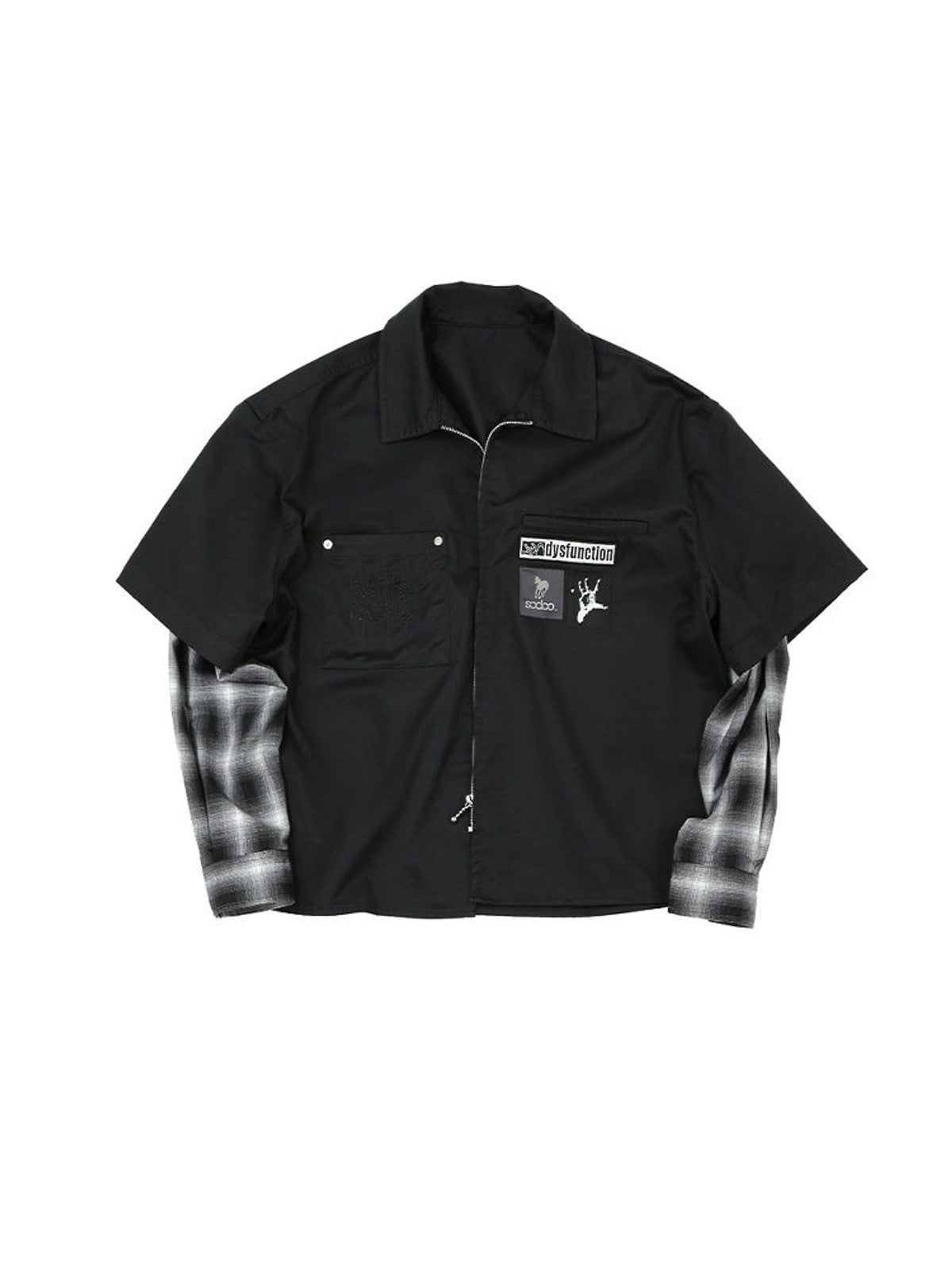 SOD Layered Sleeve Zip Up Shirt Jacket in Black