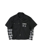 SOD Layered Sleeve Zip Up Shirt Jacket in Black