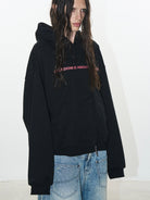 BLINDNOPLAN Faux Double Layer Paneled Hoodie in Black - On Model