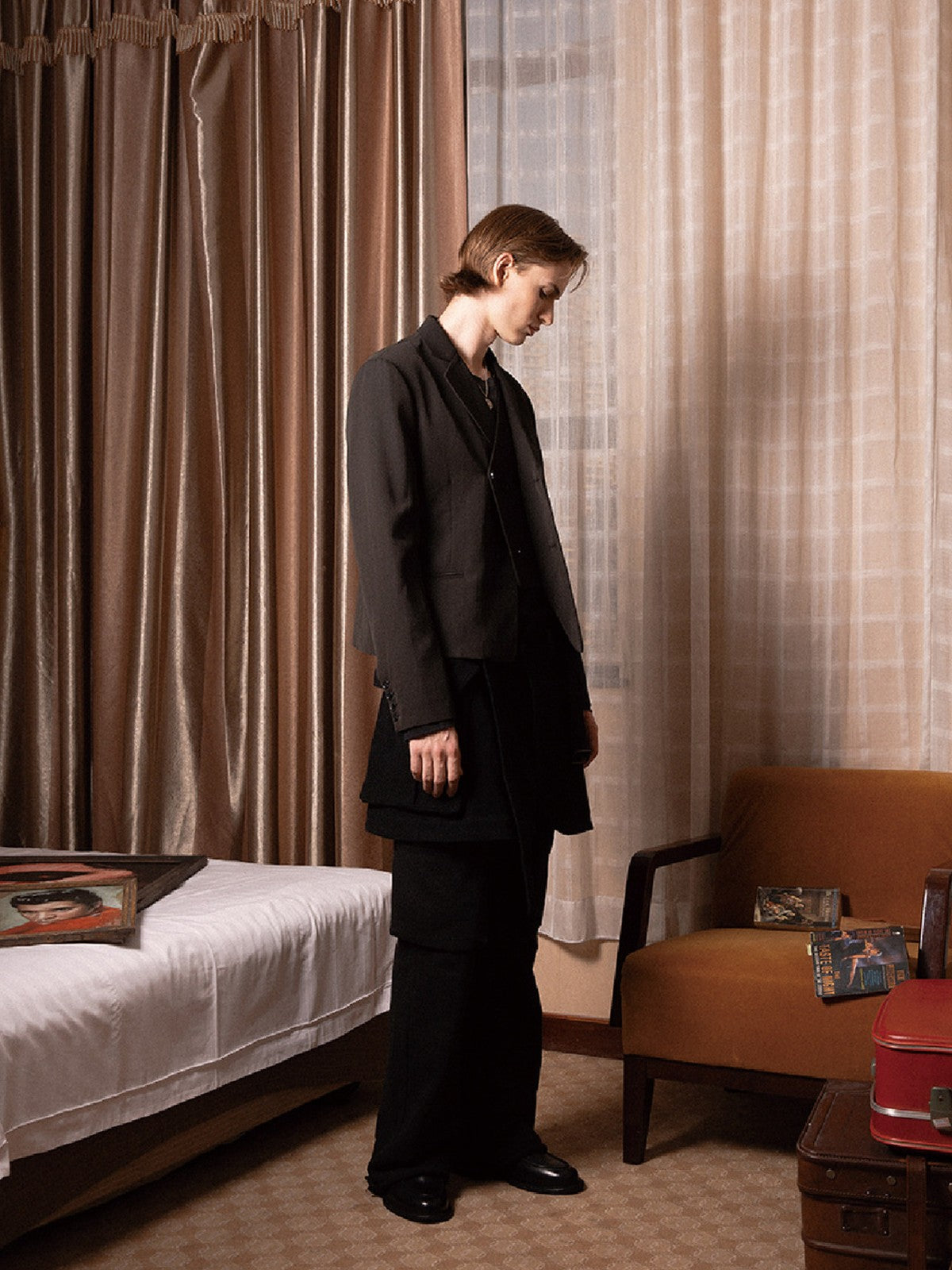 SOD Deconstructed Asymmetric Wool Blazer in Black - On Male Model