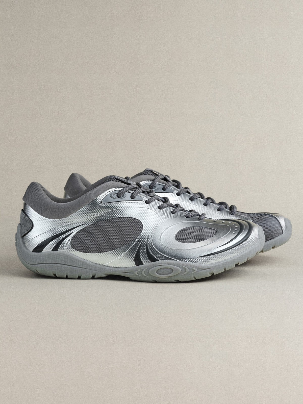 OLDORDER Metallic Chunky Track Sneakers in Silver