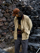 USAGE Heavyweight Cotton Canvas Barn Jacket in Beige - On Male Model