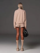 SMFK Cotton Wool Blend Drawstring Shorts in Beige - On Model