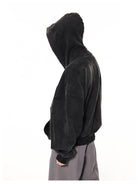 UNKNOWNWORLD Mud Dyed Zip Up Hoodie in Black - On Model