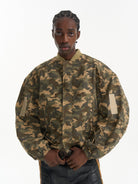 BLINDNOPLAN Heavyweight Cotton Camouflage Bomber in Beige - On Male Model