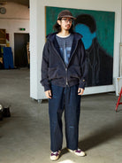 USAGE Hand Distressed Patched Chinos in Navy Blue - On Male Model