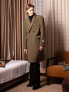 SOD Oversized Double Breasted Wool Blend Coat in Green - On Male Model