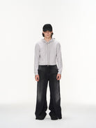 BLINDNOPLAN Cropped Zip Up Hoodie with Structured Trim in Gray - On Male Model