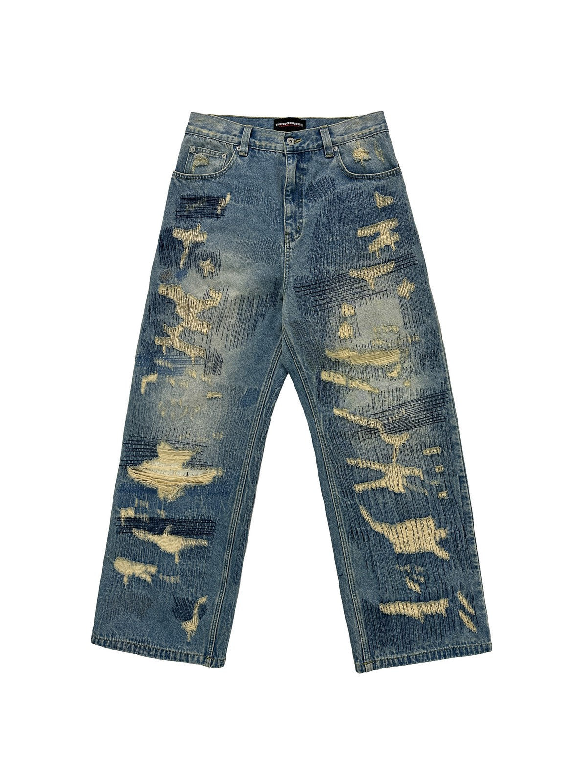 UNKNOWNWORLD Heavyweight Distressed Wide Leg Jeans in Blue
