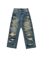 UNKNOWNWORLD Heavyweight Distressed Wide Leg Jeans in Blue